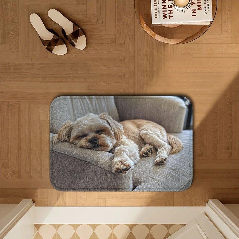 Cute Sleeping Shih Tzu Dog Floor Mat, Pet Lovers Non-Slip Entrance Rug, Washable Indoor Decor Carpet