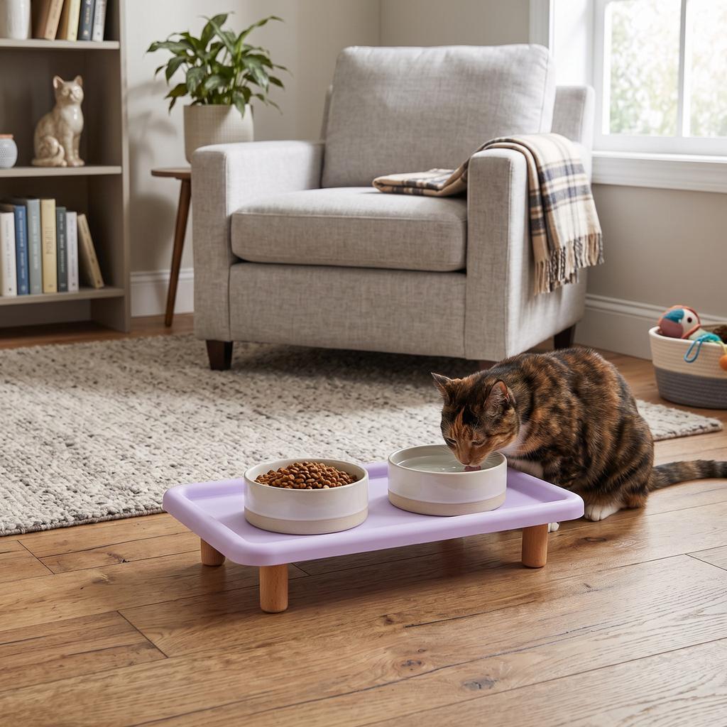 Raised Pet Feeder Stand Non Slip Base   Edges Prevent Vomiting Reduce Neck Strain Pet Food Stand For Cats Small Dogs