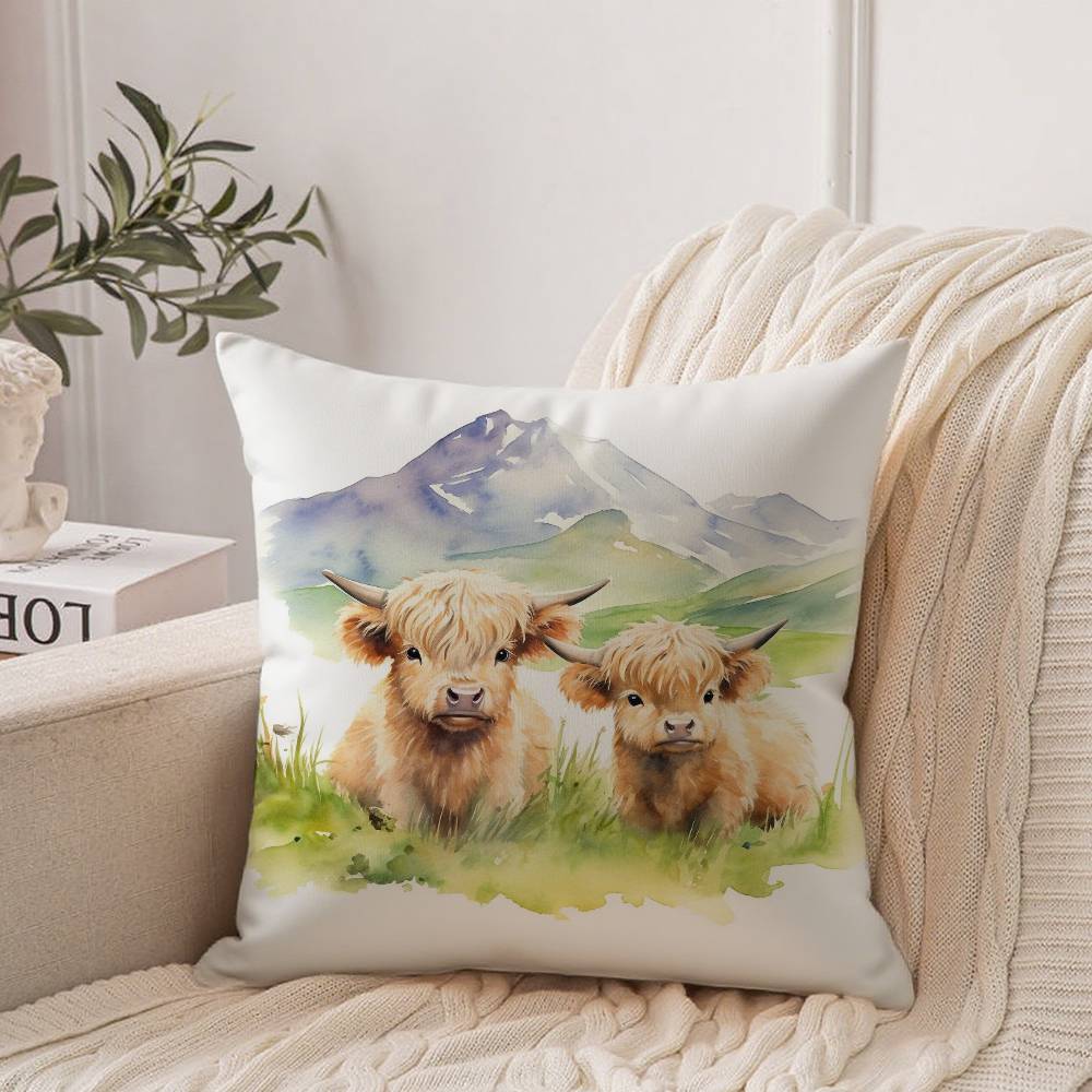 Cute Highland Cow Pillow Case Home Decor Throw For Sofa Bed Car Room Decor Gift Idea