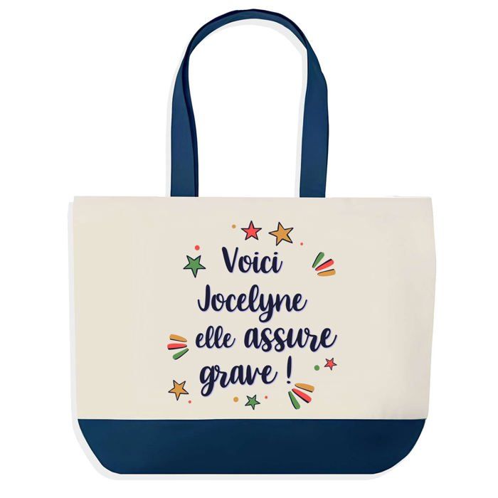 Tote bag - PLANETEE - Jocelyne elle assure grave - fond bleu - coton 40 x 45 cm - Fabriqué en France