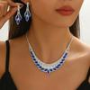 Brautschmuck Zweiteiliges Hochzeitsaccessoire Europäisch und Amerikanisch High-End Luxus Super Funkelnd Blau Voll Diamant Halskette Ohrringe Set