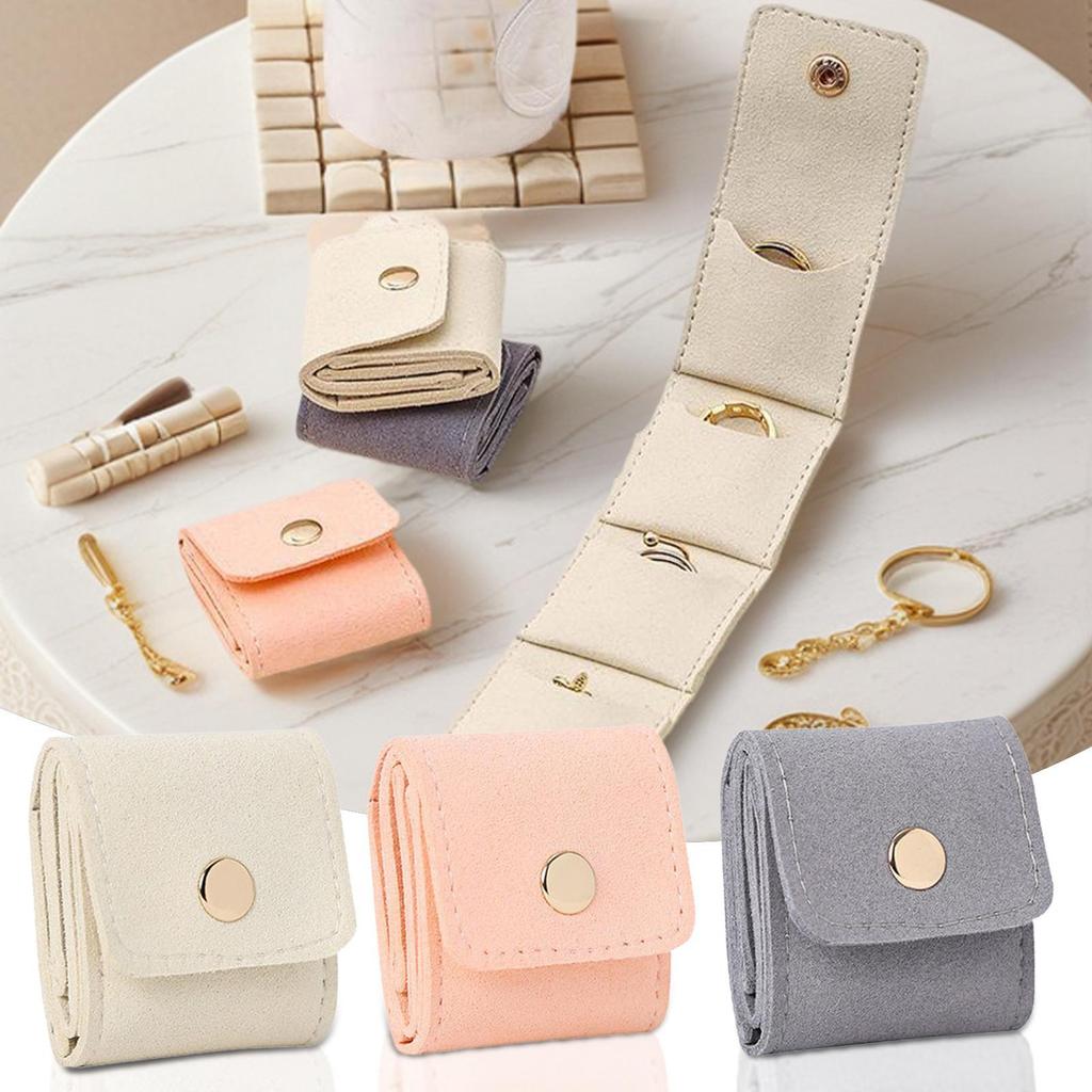 Folding Jewelry Travel Bag Travel Ring Holder Trendy Divided Case With Buckle For Airplane Beach Vacation Honeymoon Wedding