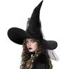 Halloween Witch Caps for Cosplay Punk Tulle Crinkled Wizard Hat Adult Unisex Party Hat Costume Pointed Hat Festival Props