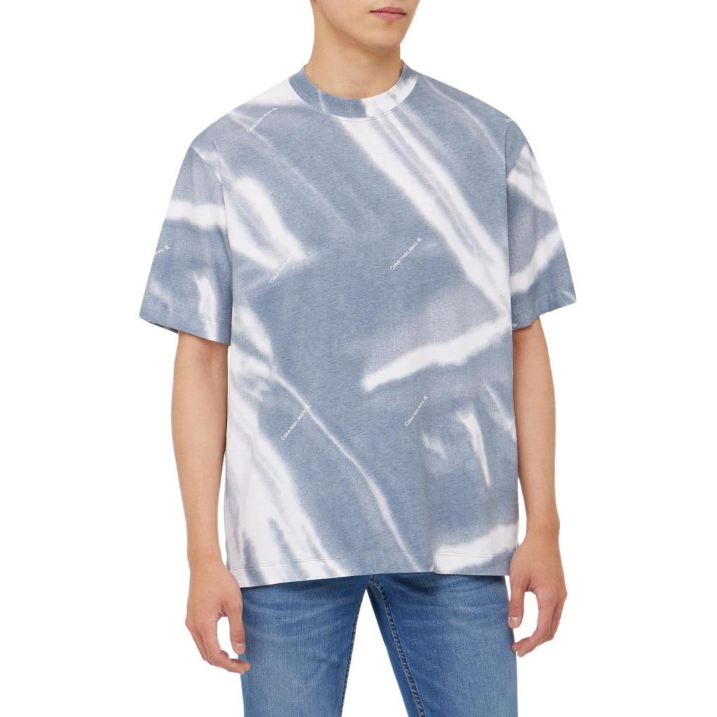 Calvin Klein T-Shirts Men's Blue White Mixed Color Crew Neck Moderate Straight Fit J322987-0IM