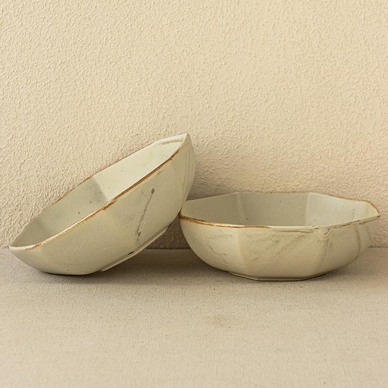 Ancient Coarse Pottery Bowl Japanese Retro Ceramic Large Noodle Bowl Creative And Practical Irregular Soup Bowl Household Tableware