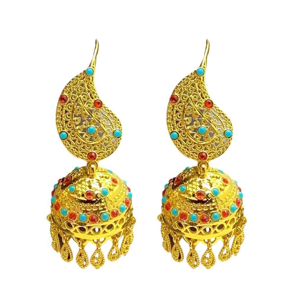 Elegant Trend Indian Jhumka Earrings Gold Plated Geometric Dangle Jewelry Accessory for Trendy Women Stylish Outfits