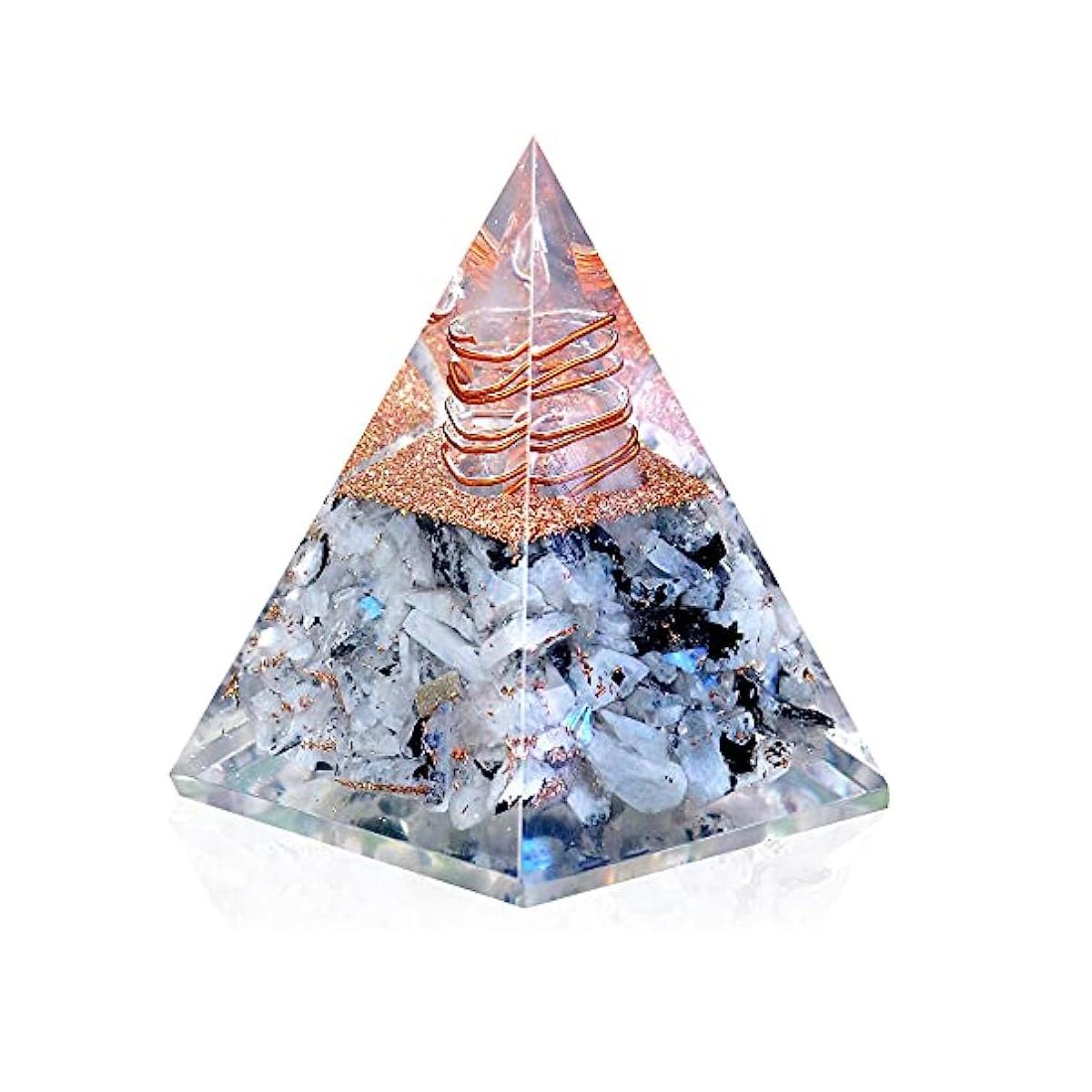 

Новая вдохновляющая оргонитовая пирамида успеха | Радужная оргоновая пирамида из лунного камня для антистрессового лечения, хрустальная пирамида из драгоценных камней