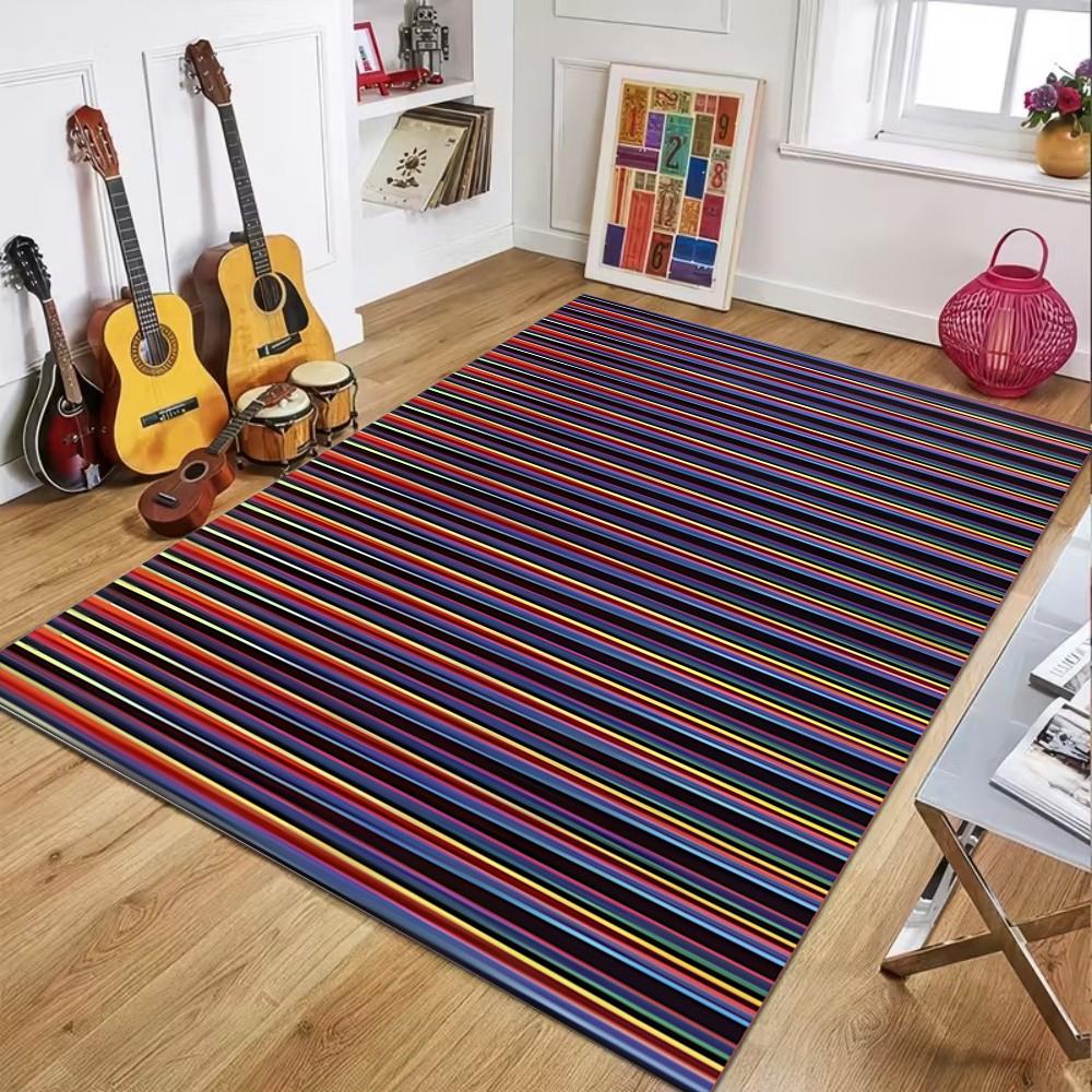 

Colorful Striped Printed Carpet Colorful Line Pattern Carpet Anti Slip Entrance Door Mat Living Room Bedroom Decoration Rug 40x60cm