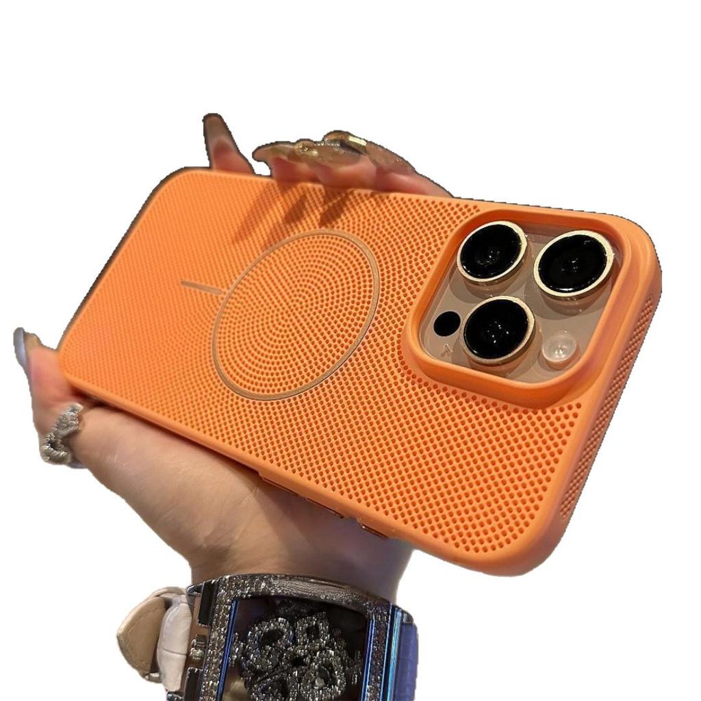 Applicable to iPhone17PROMAX mobile phone case heat dissipation magnetic suction mesh case hollow and breathable Apple 16/15 hard and anti-drop