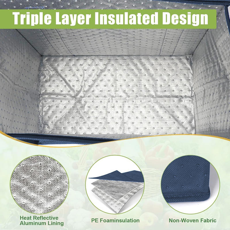 Portable Thermal Insulated Cooler Bag Leak-Proof Cold Storage Padded Carrier with Zipper for Picnic Travel