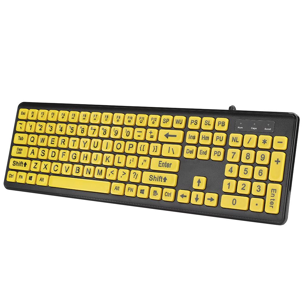 USB Keyboard Computer Accessory Large Letter Print Wired Yellow Button for Vista   XP   OS X
