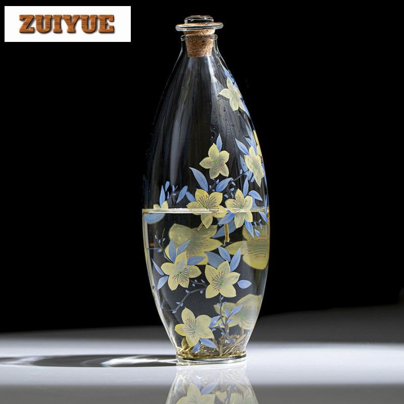 850ml Hand Painted Lily Glass Water Jug Heat-resistant Water Kettle Wine Beer Bottle Hot And Cold Water Pitcher Tea Services