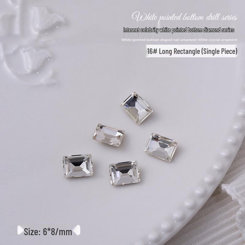 Nail Art Decorations: Transparent Pointed Rhinestones - Heart, Water Drop, Square, Butterfly Shapes