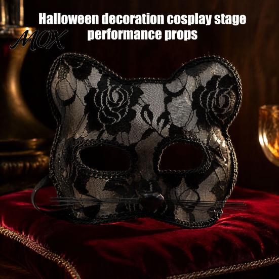 Cute Animal Face Covers Lace Cat Mask for Women, Lightweight Breathable Masquerade Party Sexy Woman Cosplay Prop with Elastic Straps Halloween Costume