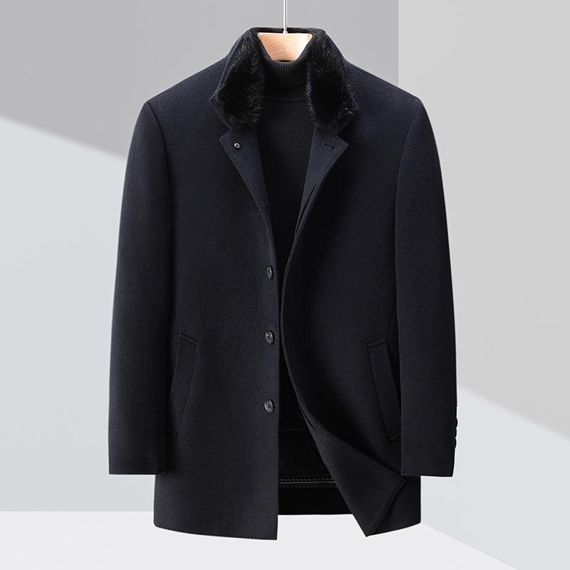 

Кашемировое пальто мужское средней длины с двухсторонним мехом норки, воротником-стойкой, деловое зимнее пальто для папы среднего возраста 195