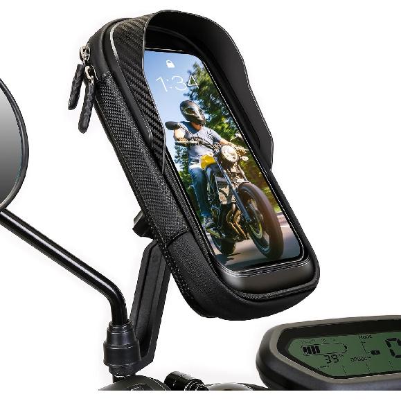 Waterproof Motorcycle Phone Mount 360° Rotation Motorcycle Rearview Mirror Phone Holder Anti-Shake Large Capacity Motorcycle Cell Phone Holder with
