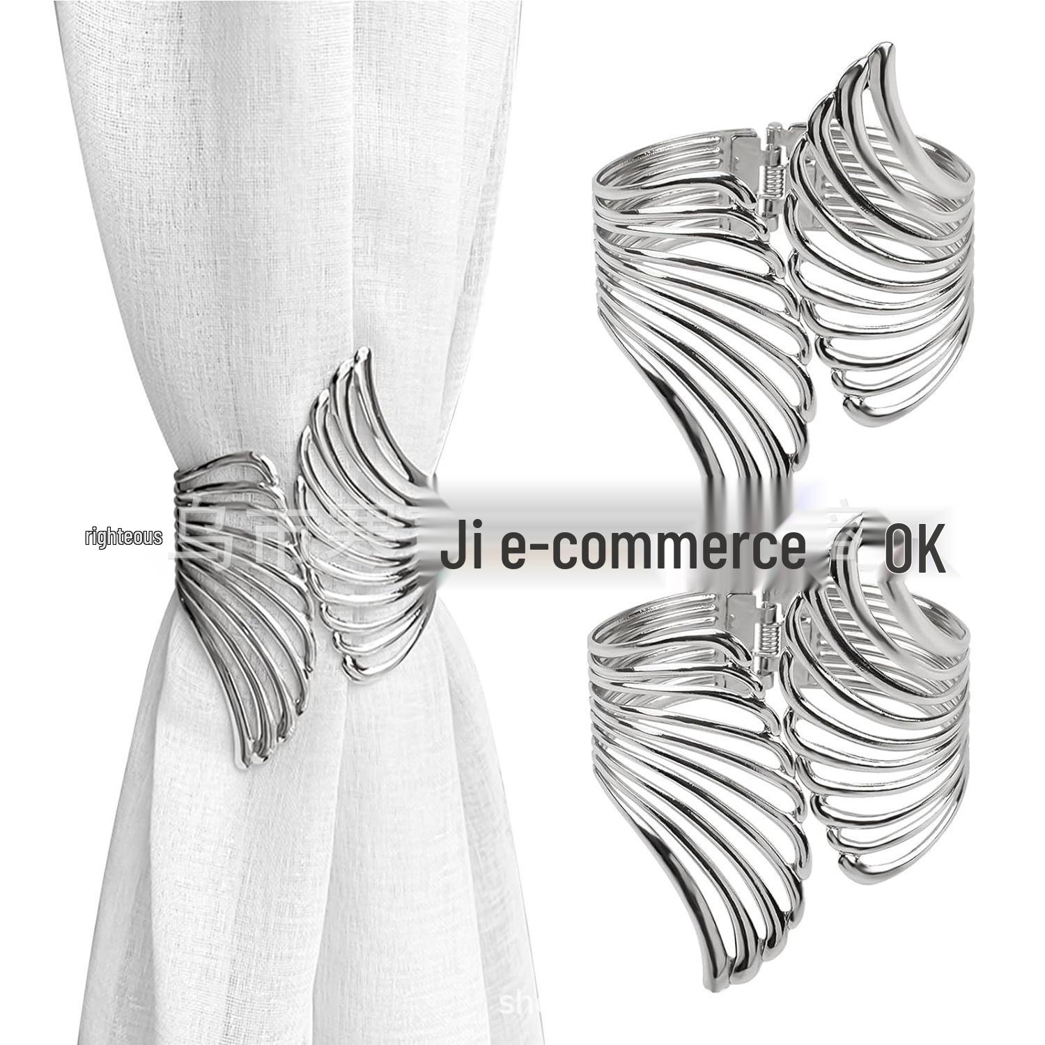 

Set of 2 Nordic Style Luxury Metal Wing Curtain Tiebacks with Spring Ties and Clips 1 Pair (Two Pieces) срібний