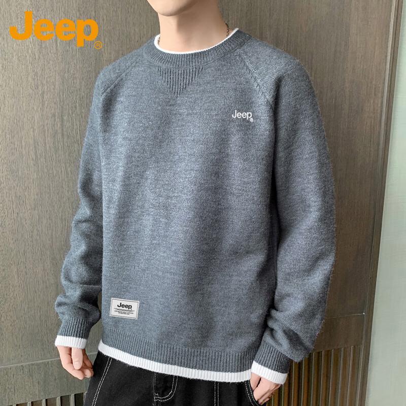 Jeep Men's Loose Fit Round Neck Knit Sweater