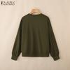 ZANZEA Women Casual Round Neck Loose Autumn Long Sleeve Blouse