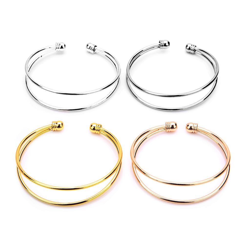 2pcs/Lot Copper Opening Bangle Adjustable Double Layer Simple Bangle for DIY Pandora Bracelets Gifts Jewelry Making Supplies