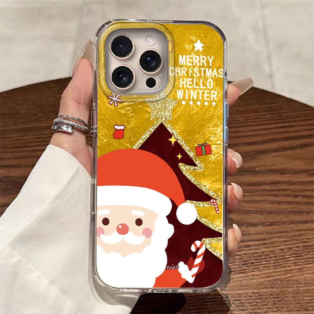 Glitter Santa Claus Christmas Tree Phone Case For iPhone 17 16 15 14 13 12 Pro Max 7 8 Plus 11 16e X XS XR SE Shockproof Cover