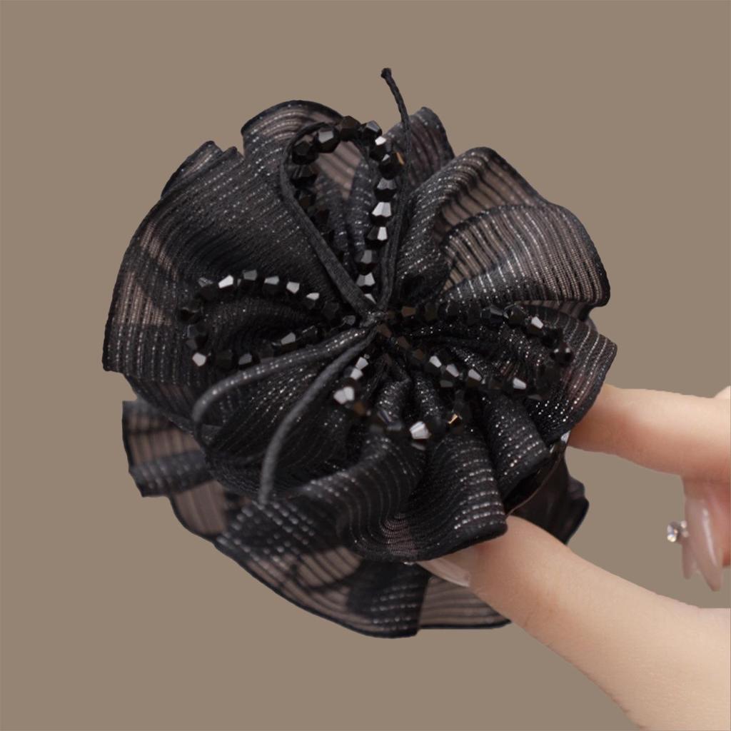 Korean Pleated Crystal Bun Clip for Women - Voluminous Updo Hair Accessory 2026