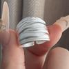 925 Sterling Silver Rings For Women Geometric Fine Jewelry Finger Adjustable Simple Dots Wide Ring For Party Birthday Gift