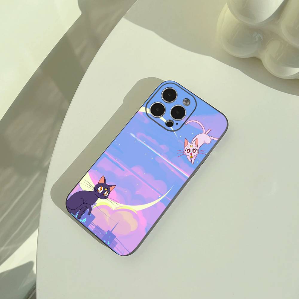 S-Sailor- Moon Phone Case For iPhone 17,16,15,14,13,12,11 Pro Max,16/15/14Plus,XS Soft Black Cover