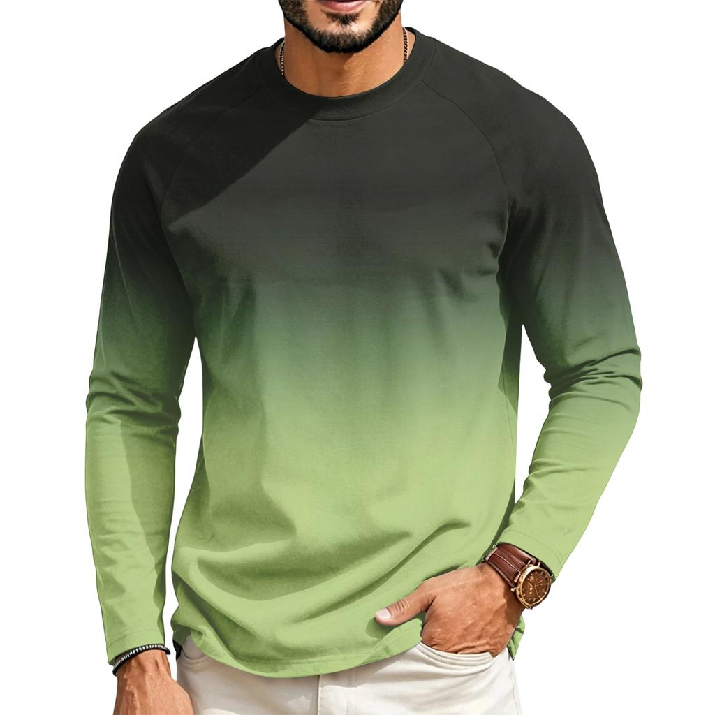 Heren Casual T-shirt met Ronde Hals, Raglanmouwen en Lange Mouwen