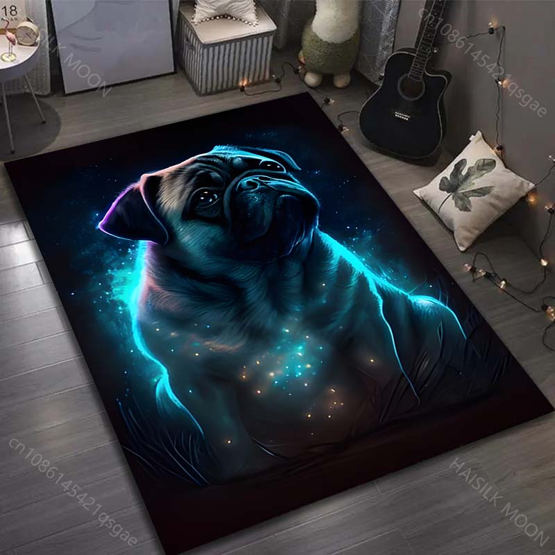 17 Stile Niedlicher Mops-Druck Teppich für Wohnzimmer Schlafzimmer Sofa Fußmatte Heimdekor Bereichsteppich Rutschfeste Bodenmatte Große Größe