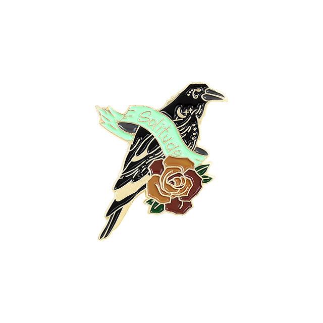 Moonlight Ribbon Flower Crow Metal Badge Electric Guitar Vintage Fashion Musical Instrument Brooch Student Bag Decorative Pin Ti
