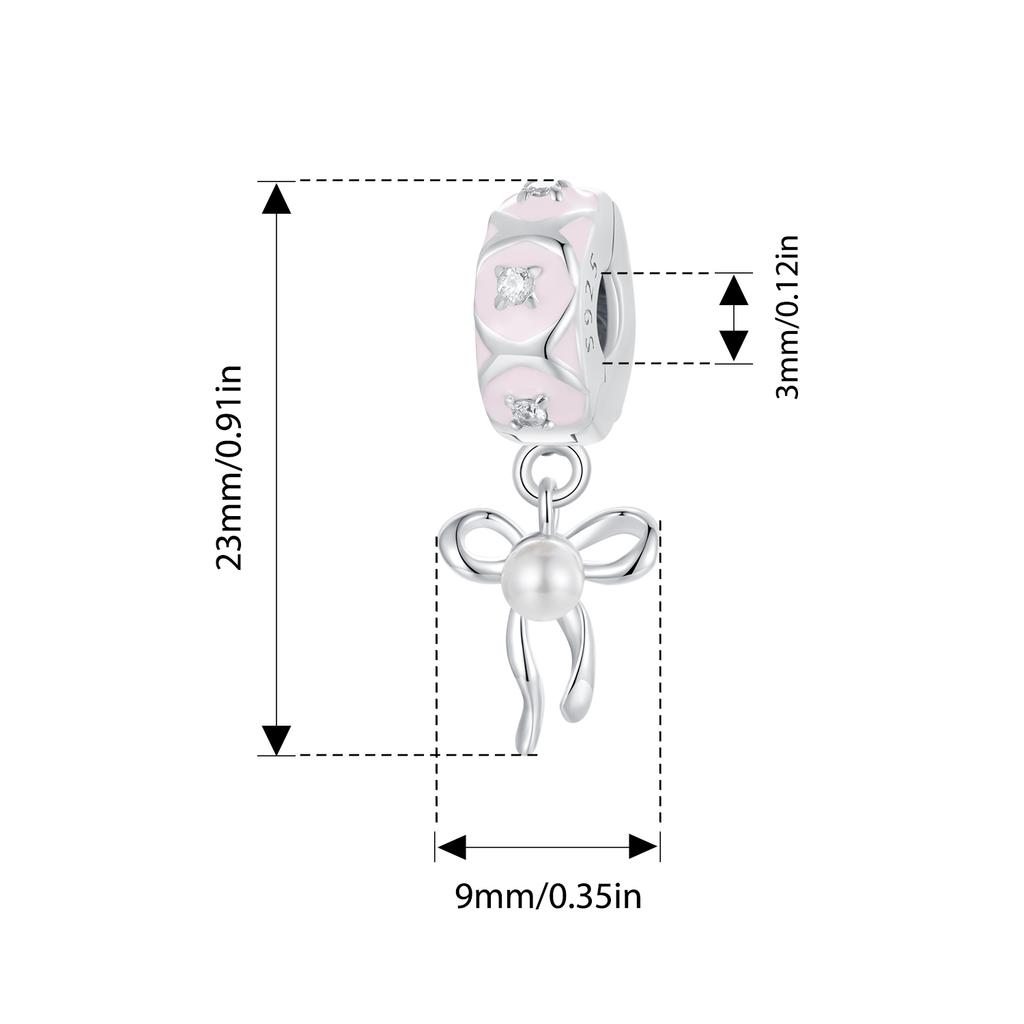 Bamoer Original 925 Silver Witch Knot Pendant Bow Charm Pink Love Beads DIY For Women Party Daily Gift Fine Jewlery