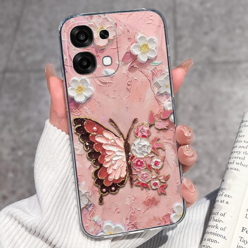 For Oppo A6 Pro A6x A5x K13 Realme 15X C85 V70 V70s CT 7 7T 8 Phone Cases Beautiful Sakura Butterflies Patterns Casing Soft Silicone TPU Clear Housing
