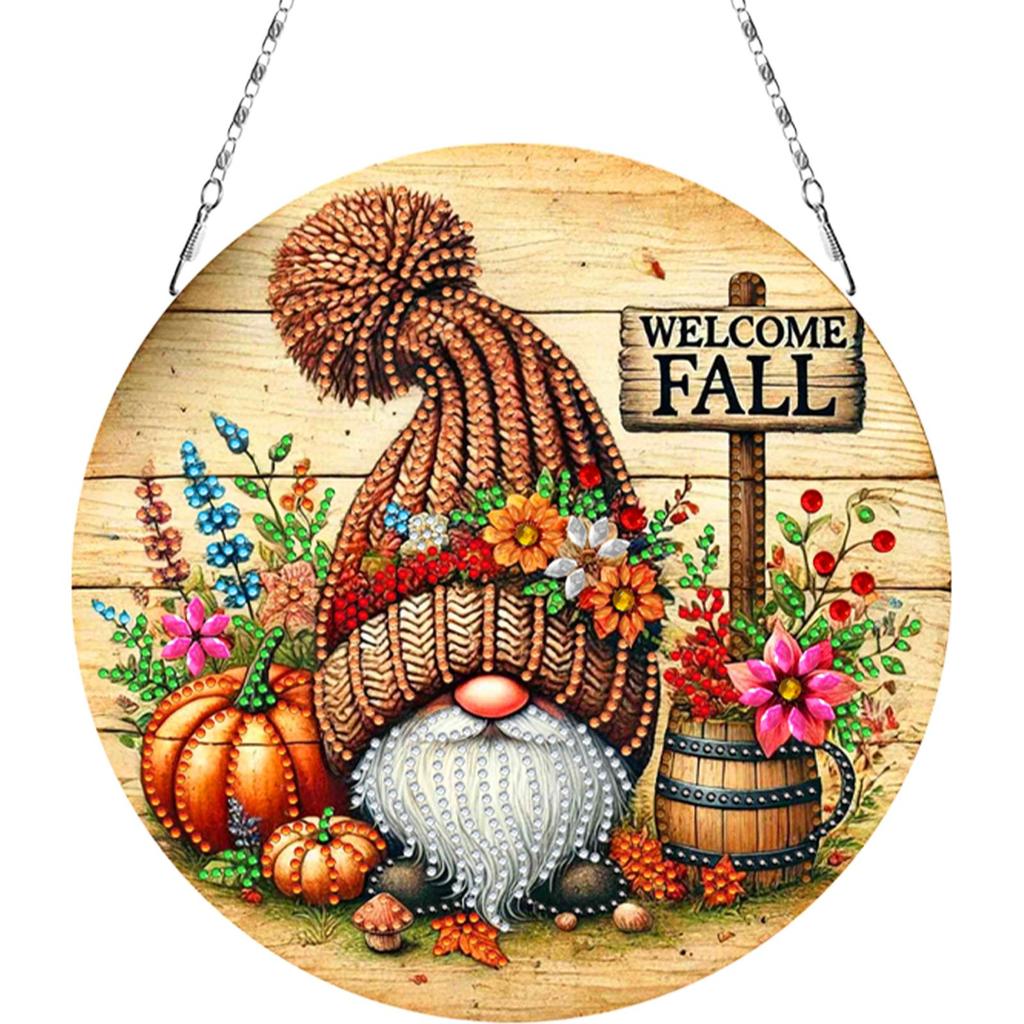 Fall Theme 2D Flat DIY Special Shape Rhinestone Diamond Art Window Pendants Diamond Painting Set DIY Home Decor Hanging Charm