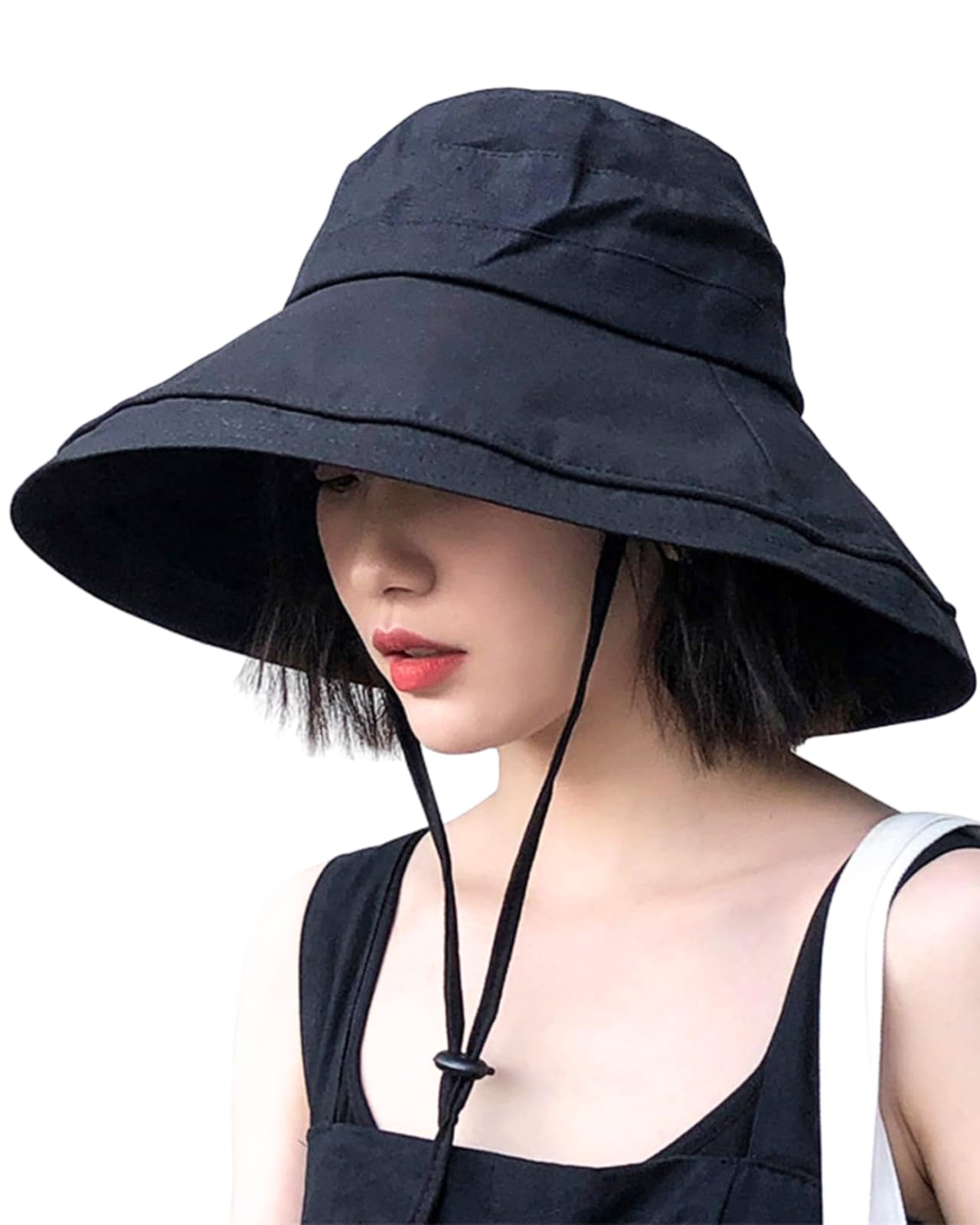 

[УНИВЕРСТОК] УФ-шляпа, Защита от УФ-лучей, Женская шляпа, Лето, Весна, Широкие поля, Складной подбородочный ремешок, Защита от солнца (JP, Алфавит, Свободный размер, Черный)