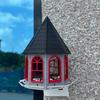 Birds Feeder Hanging Birds House Large Capacity Birds Feeder with Perch Red Roof for Outdoor Garden Balcony Courtyard Decor