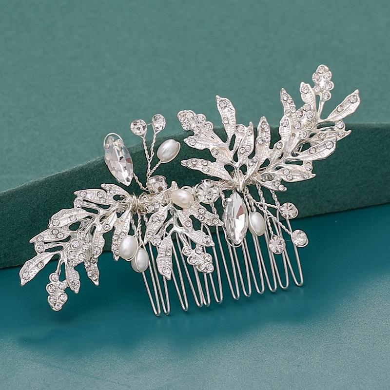 Bride Hair Combs Hair Accessories Wedding Bridal Headpiece Silver Color Handmade Crystal Pearl Wedding Ornaments Hair Jewelry