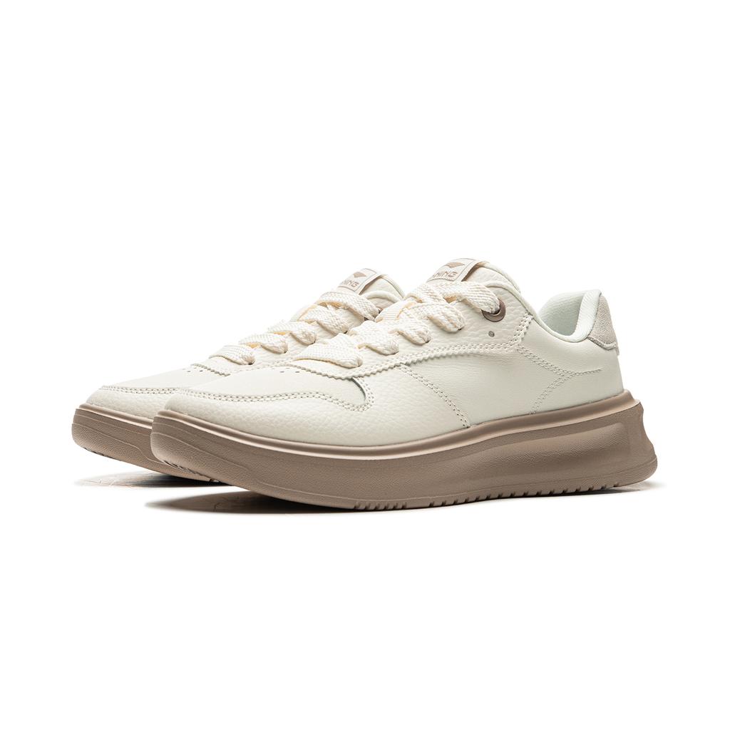 Li Ning Cloud Sky Casual Versatile Thick Sole Height Increasing Non-Slip Wear-Resistant Breathable Low-Top Skate Shoes Women sneaker White AGCU320-2