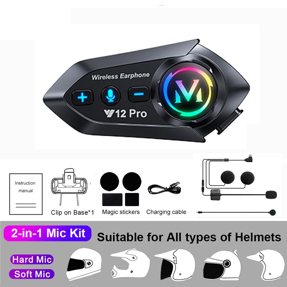 500M Full Duplex Motorcycle Helmet Intercom Headset Dual Core Bluetooth V5.4 Voice Assistant 1000mah Music Sharing Waterproof