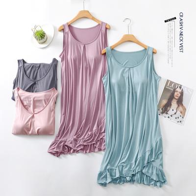 Modal Sleeveless Dress Bra Padded  O-Neck Sundress Loose Homewear Dresses Plus Size Causal Tank Sleepdress