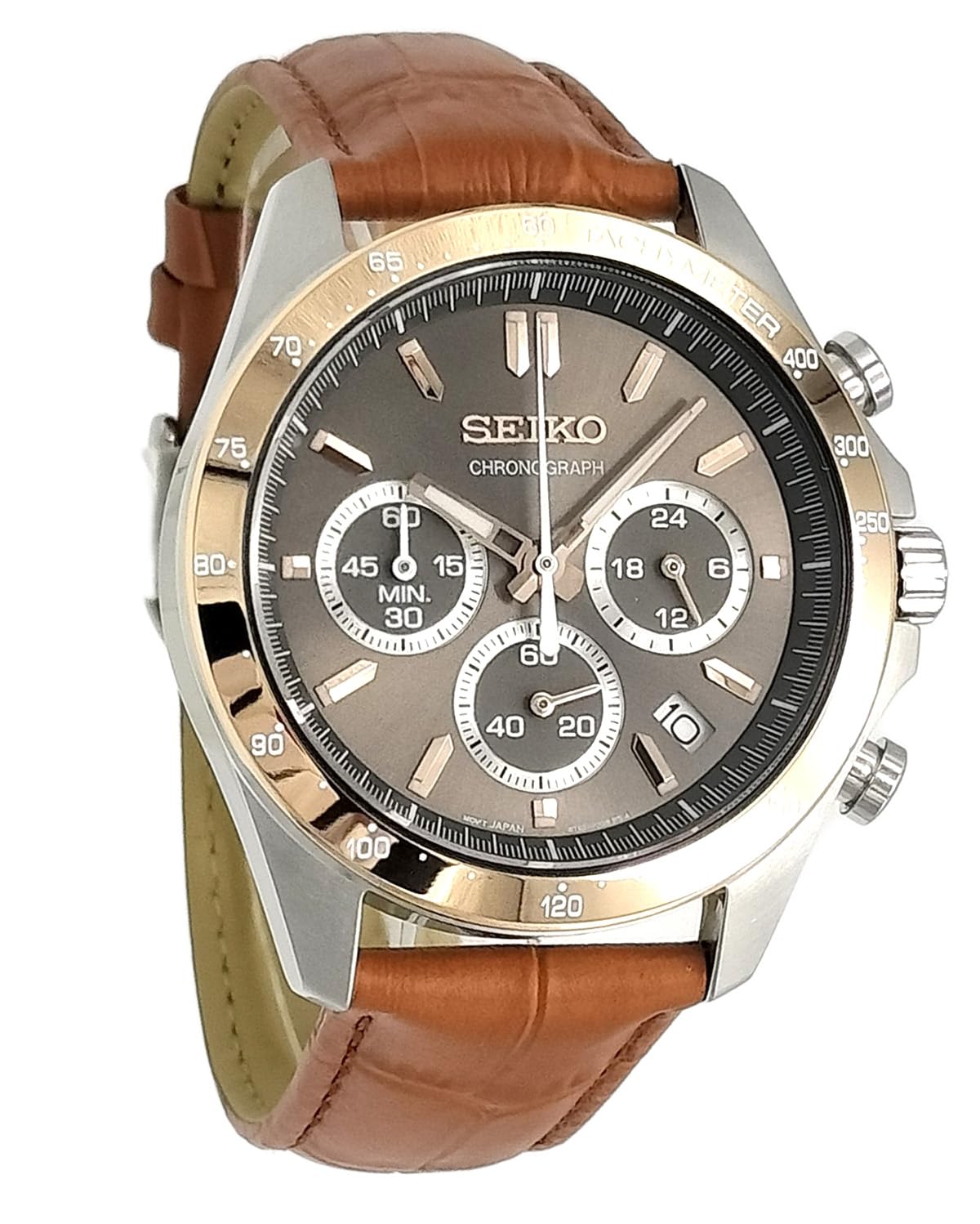 

Seiko Chronograph Watch with Genuine Leather SBTR026LB Men s Strap, Brown, [Used]