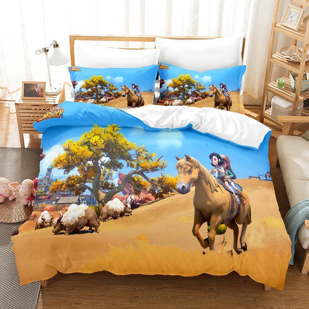 3D Druck Anime Spiel My Time at Sandrock Bettwäscheset Einzelbett Twin Full Queen King Size Bettset Erwachsener Kind Schlafzimmer Bettbezugsets