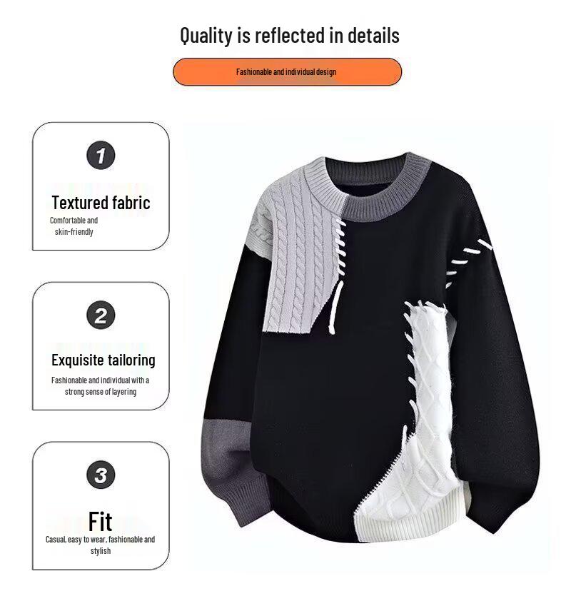 Unisex svetr s barevnými bloky: Volný ležérní svetr na podzim/zimu