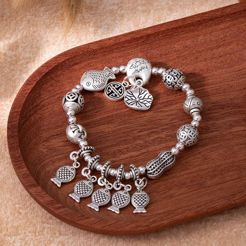 Retro Chinese Style All The Best Bracelet Women'S Ping An Brand Lucky Bag Imitation Silver Bracelet New Chinese Merchandise Jewelry