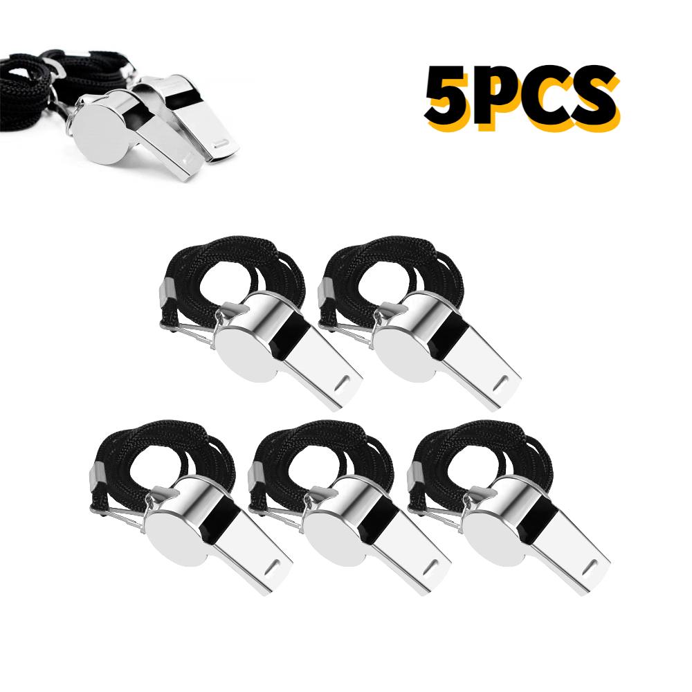 Survival Whistle with Rope Cheer Whistles Loud Crisp Sound Whistle Soccer Football Basketball Training Stainless Steel Whistle