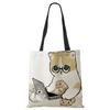 Cat Cartoon Canvas Shoulder Bag Women Print Harajuku Casual Shopping Tote Bag Reusable Large Capacity Folding Handbag CLE