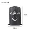 Large Waterproof Smiley Print Laundry Bag - Oxford Cloth, Drawstring Closure for Travel