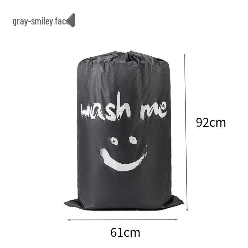 Large Waterproof Smiley Print Laundry Bag - Oxford Cloth, Drawstring Closure for Travel
