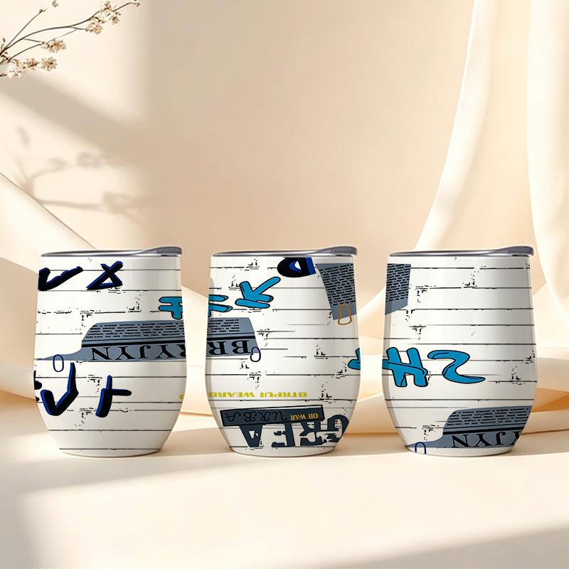 Eggshell Cup 355ml Graffiti Letter Newspaper Element Gift Cup 12oz Eggshell Insulated Cup Wine Travel Cup Travel Cup 355ml Eggshell Cup