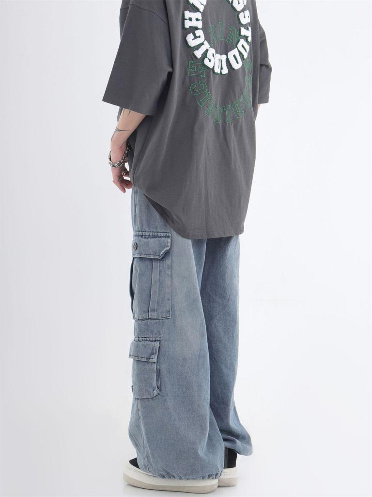 2024 Spring/Autumn 3D Pocket Wide-Leg Jeans - Hip-Hop Style for Men & Women